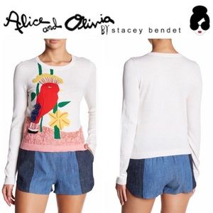 Alice + Olivia beautiful detailed sweater with bird embroidered. NWT. XS